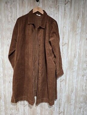 Poetry Corduroy Dress Button Front A-Line Pockets Brown Hemp Blend Size 16